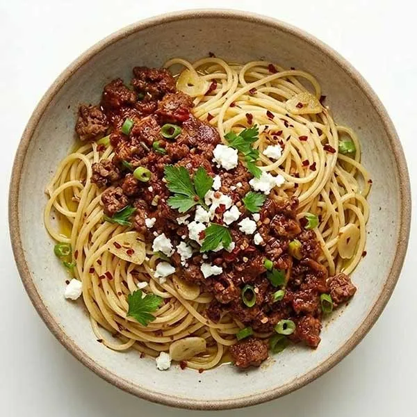 Chipotle mince beef with spaghetti aglio